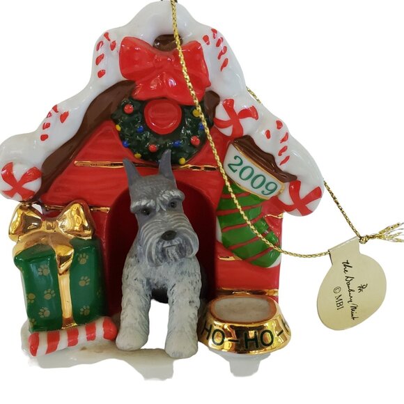Danbury Mint Christmas Ornament Miniature Schnauzer Dog 2009 Porcelain Doghouse - Picture 1 of 6